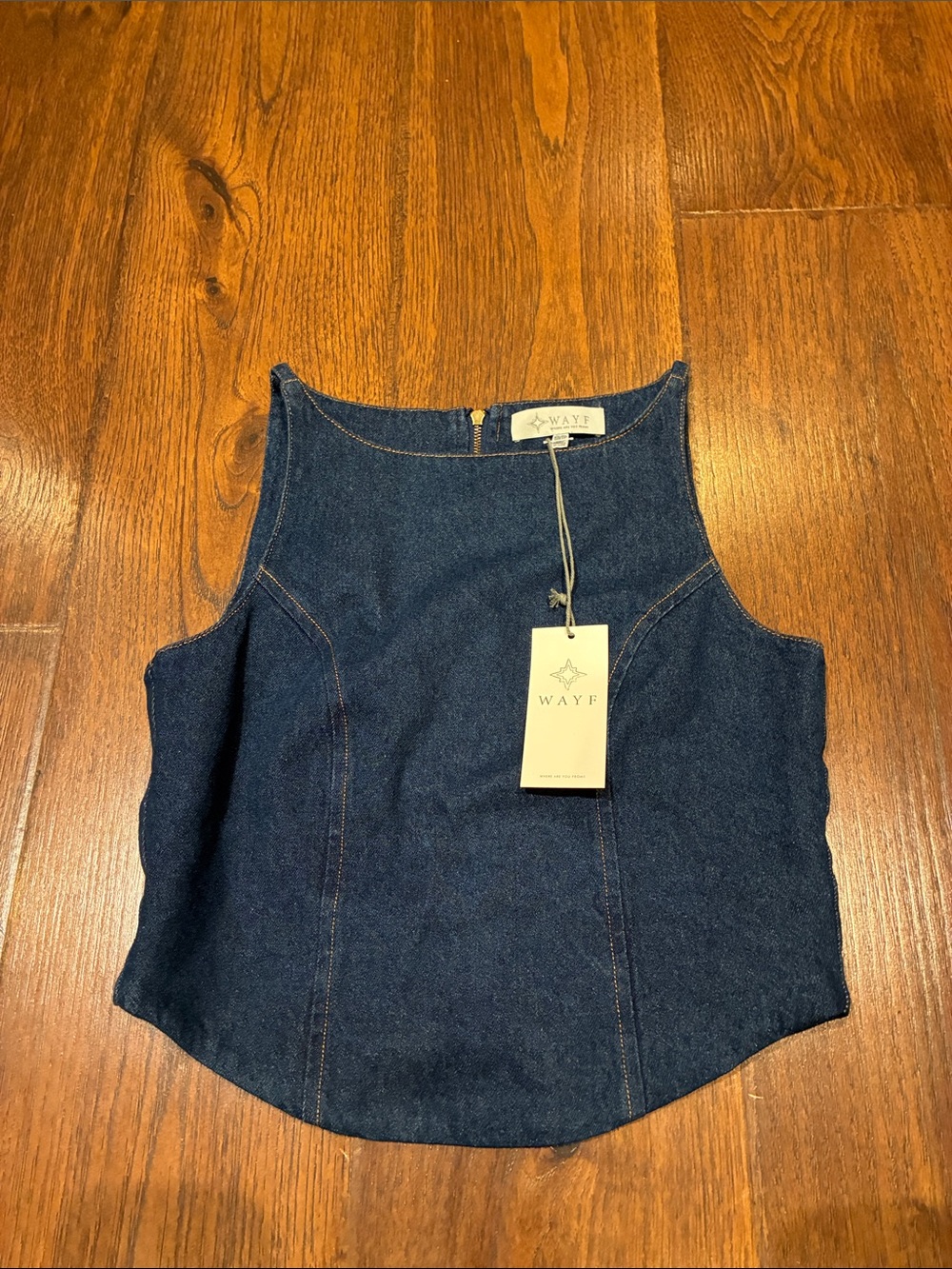WAYF Navy Denim Square-Neck Tank
